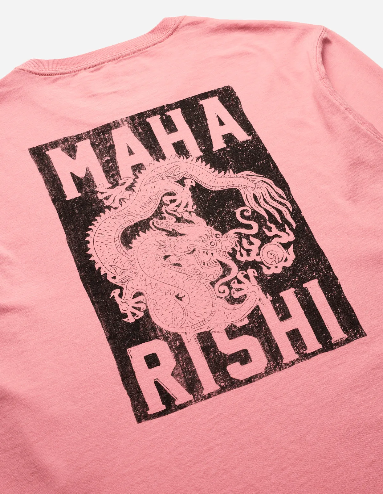 1277 Woodblock Dragon L/S T-Shirt Flag Pink