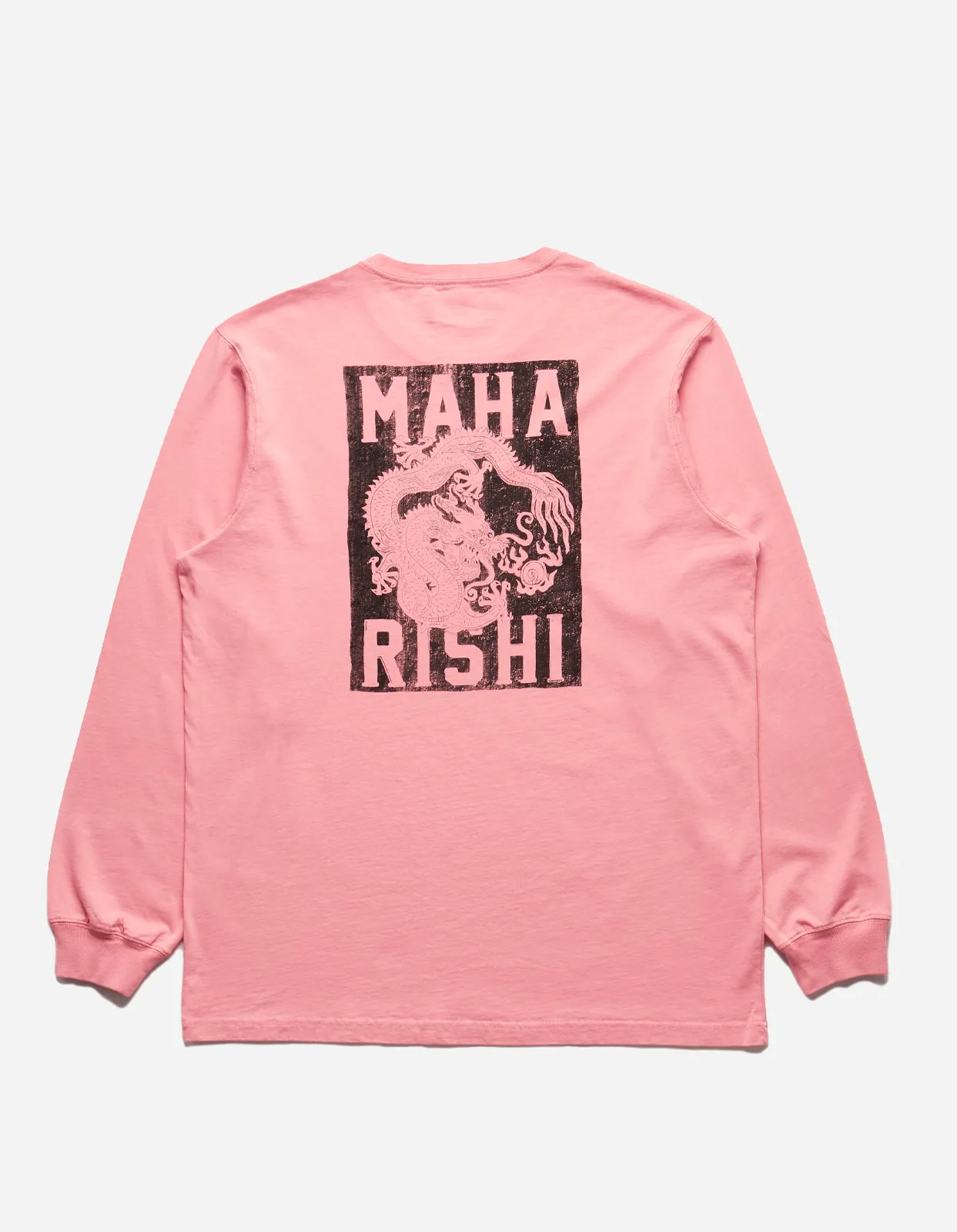 1277 Woodblock Dragon L/S T-Shirt Flag Pink