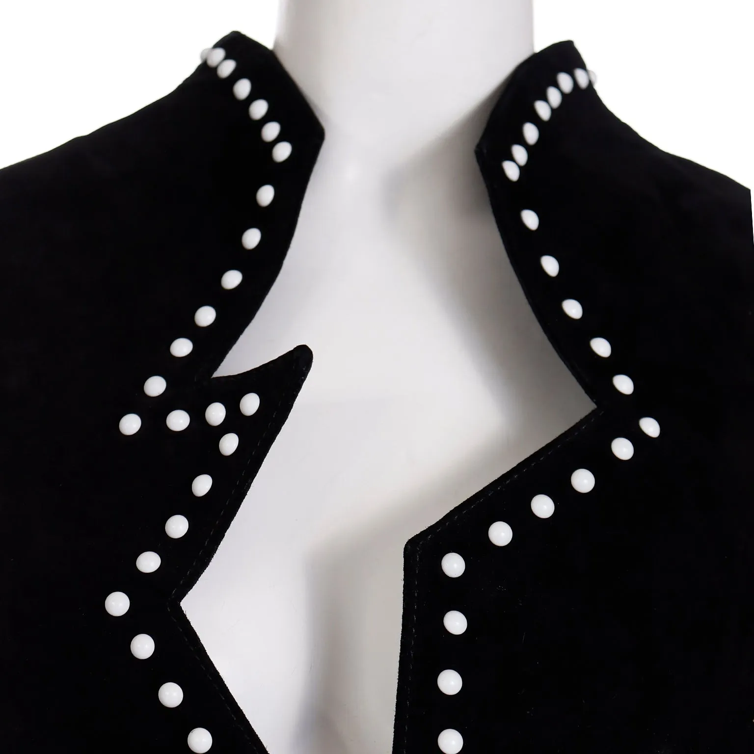 1980s Vintage Black Suede Avant Garde Zig Zag Jacket W White Studs