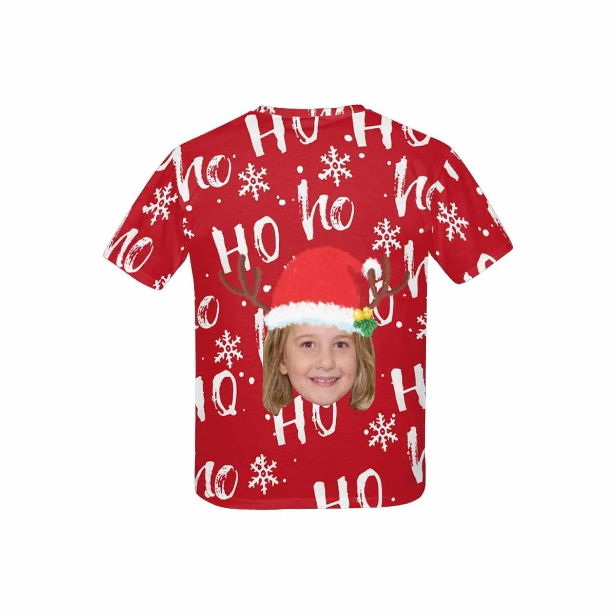 #6-15Y Custom Face Christmas Ho Red Kid's All Over Print T-shirt