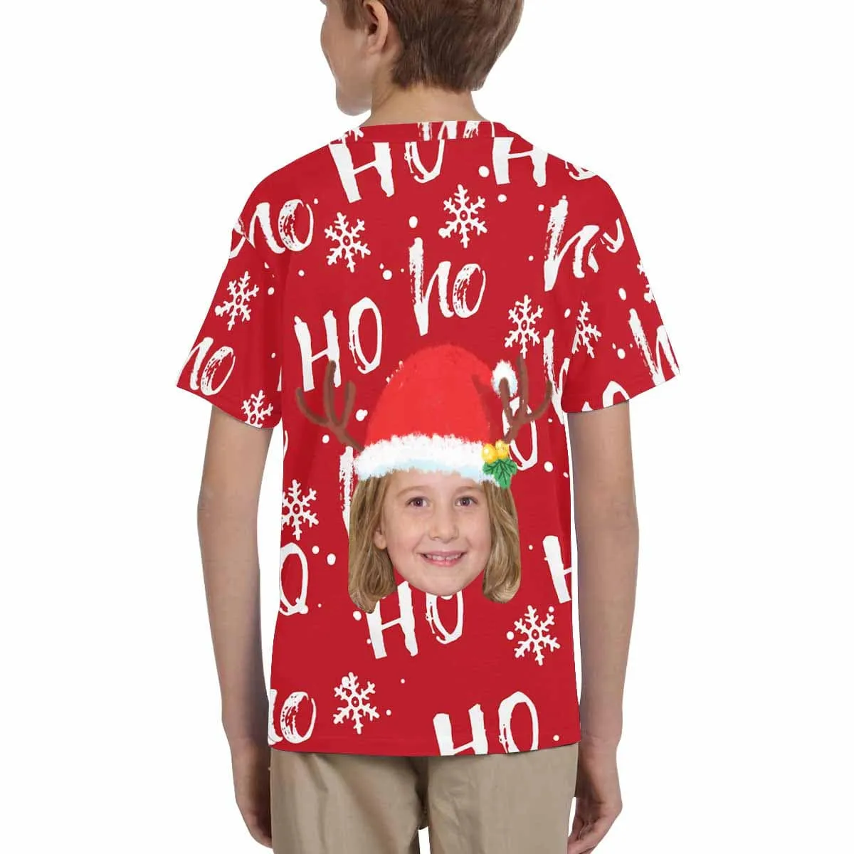 #6-15Y Custom Face Christmas Ho Red Kid's All Over Print T-shirt