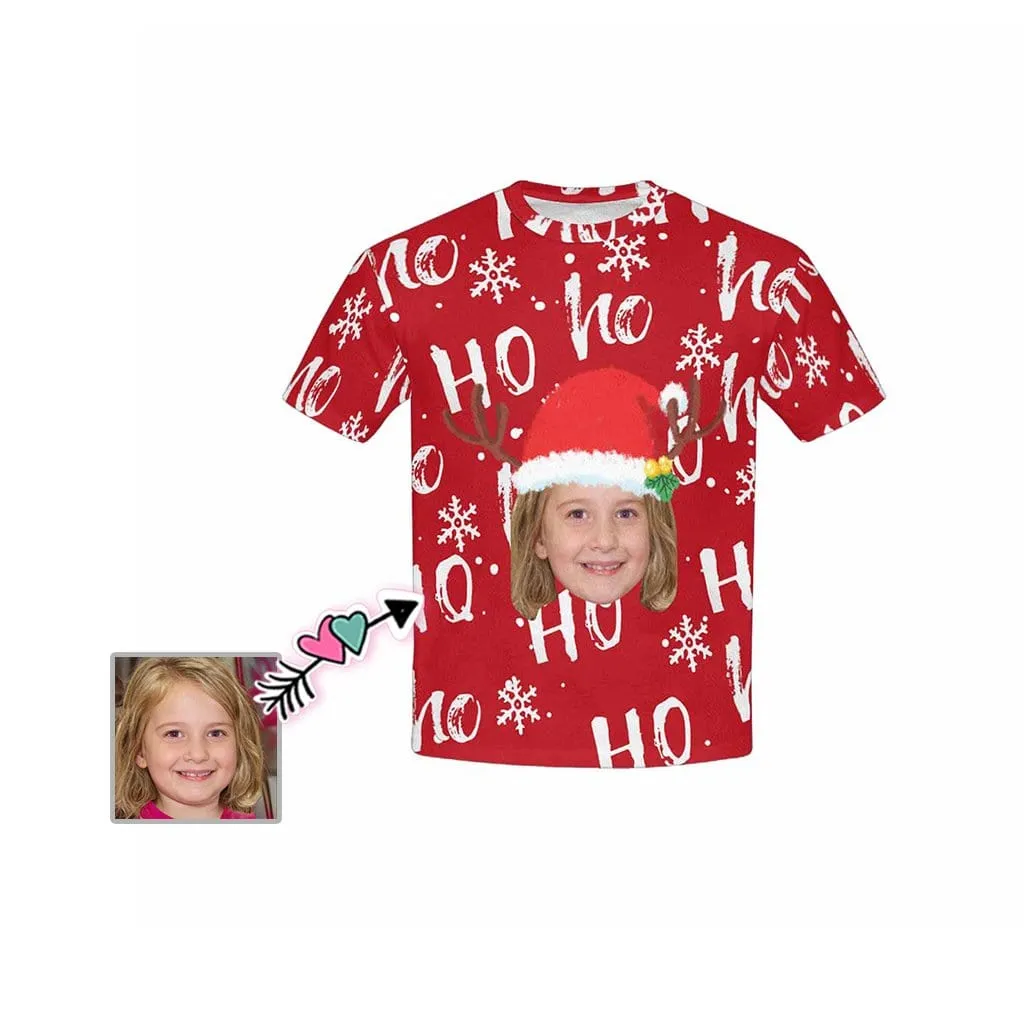 #6-15Y Custom Face Christmas Ho Red Kid's All Over Print T-shirt