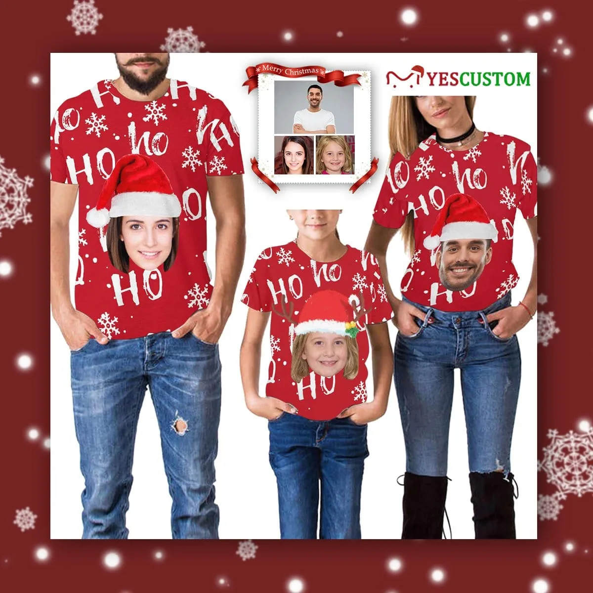 #6-15Y Custom Face Christmas Ho Red Kid's All Over Print T-shirt