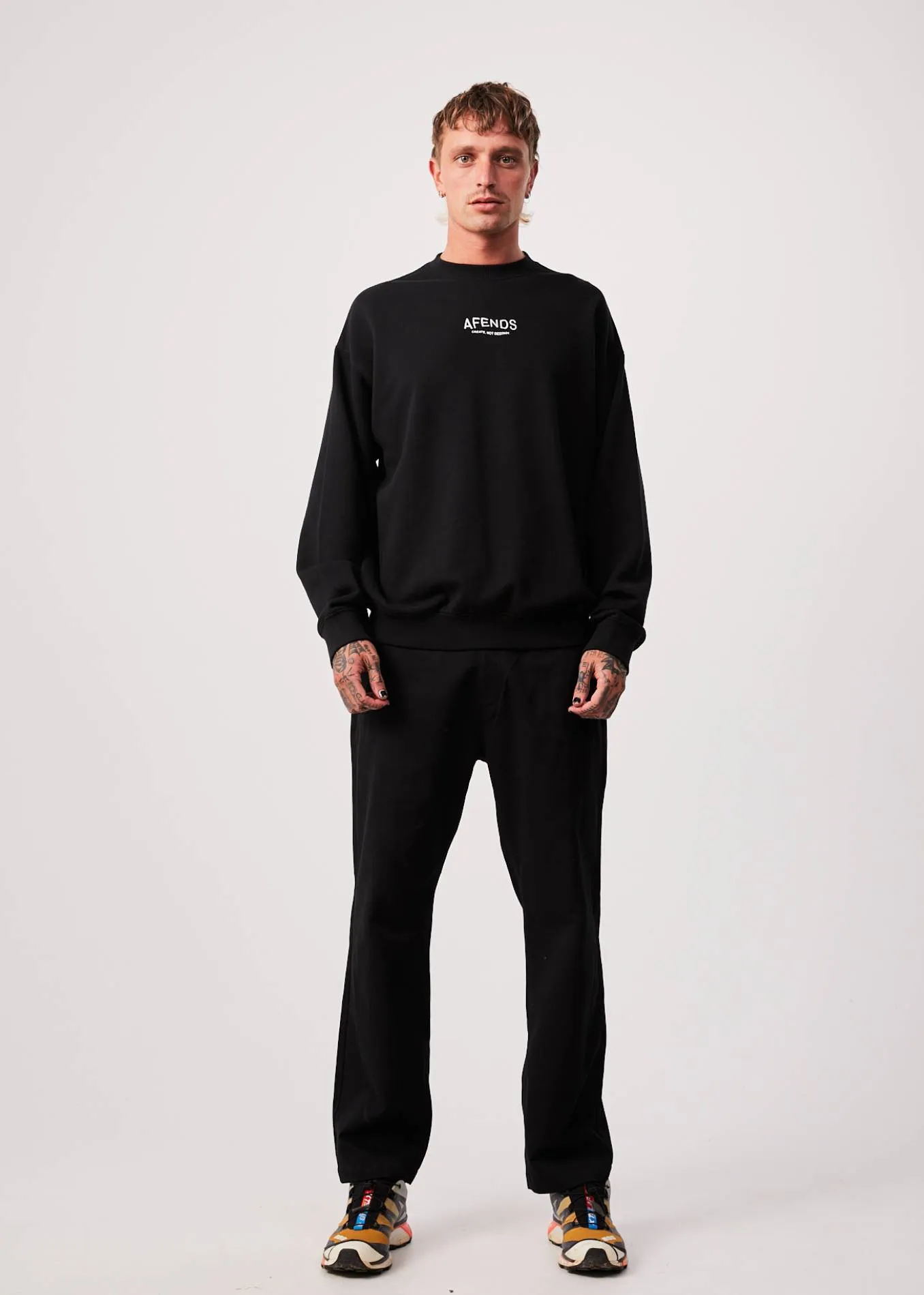 AFENDS Mens Spaced - Crew Neck Jumper - Black