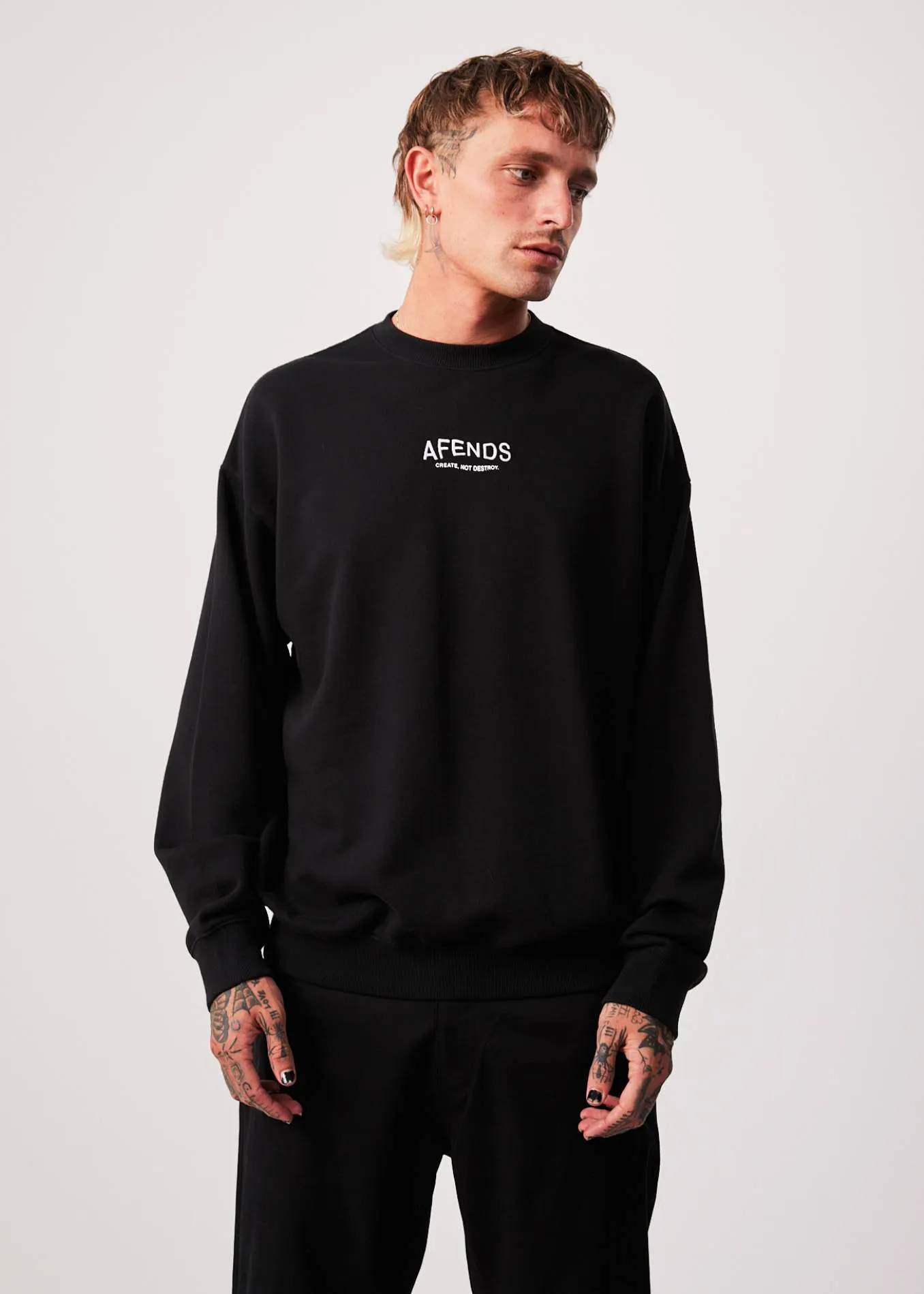 AFENDS Mens Spaced - Crew Neck Jumper - Black