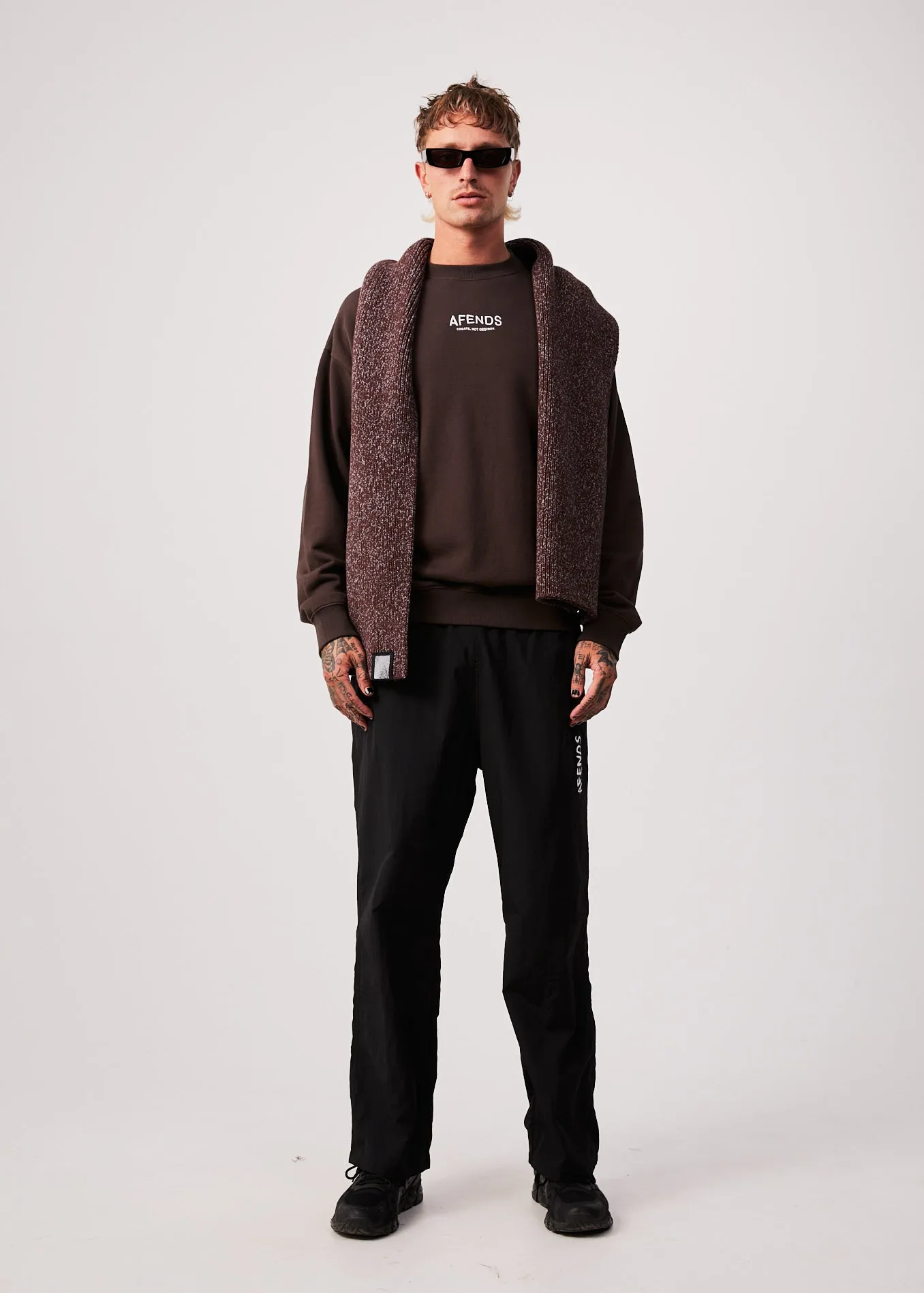 AFENDS Mens Spaced - Crew Neck Jumper - Coffee