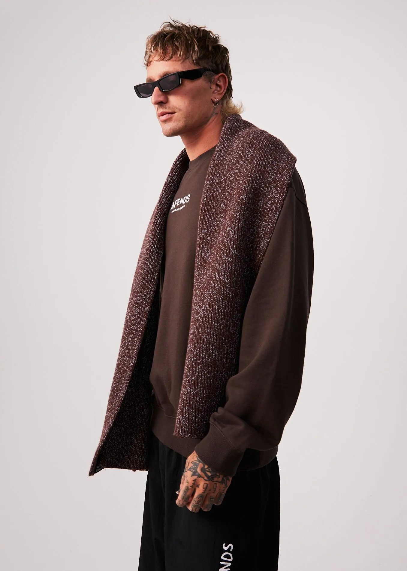 AFENDS Mens Spaced - Crew Neck Jumper - Coffee