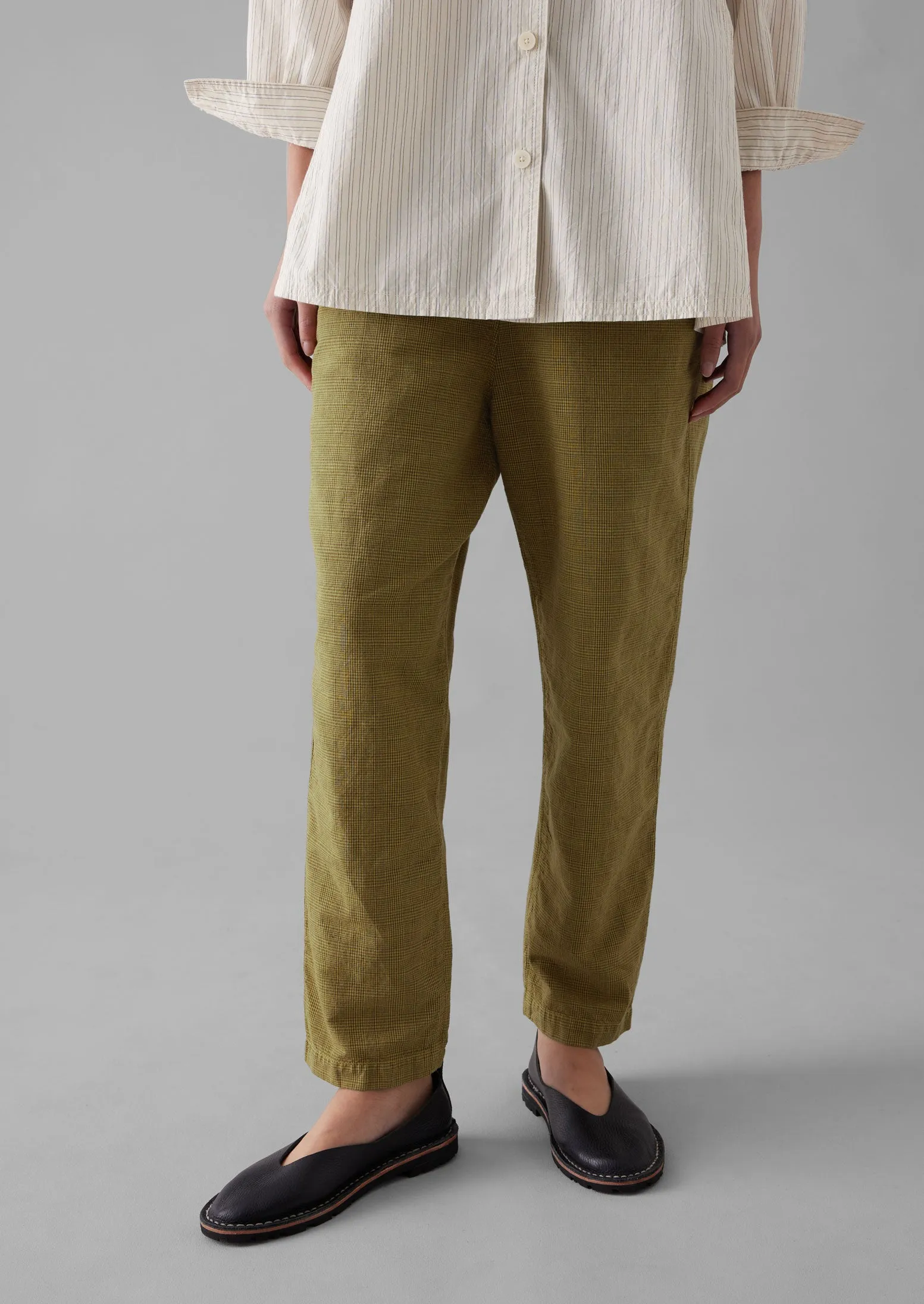 Alix Cotton Check Trousers | Golden Olive