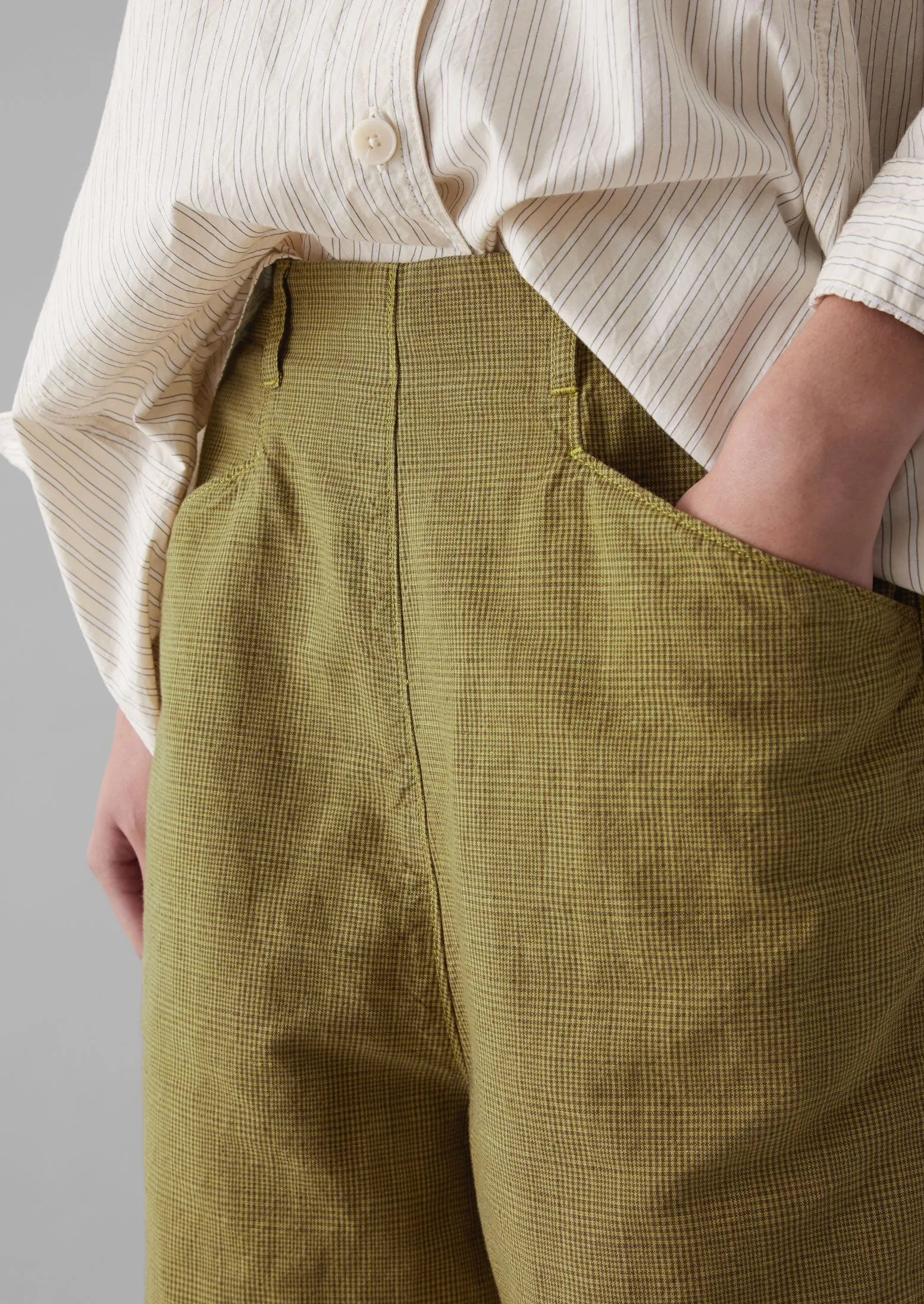 Alix Cotton Check Trousers | Golden Olive