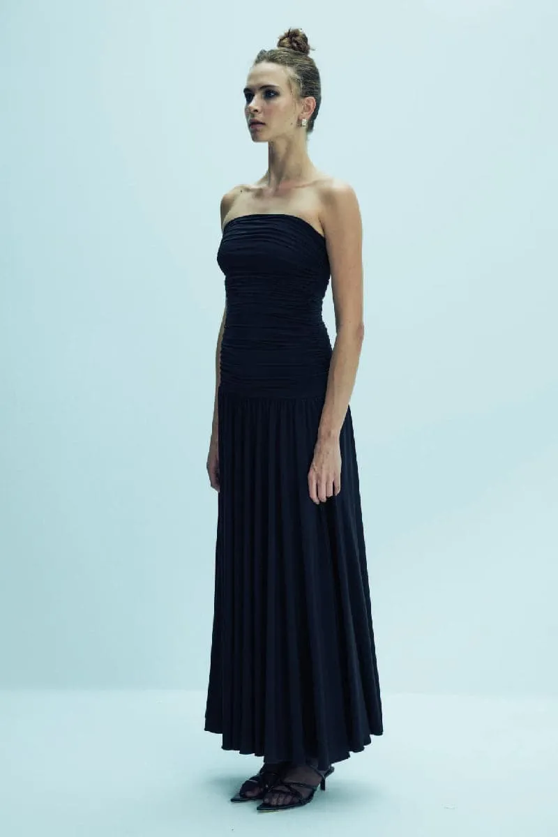 AMBER BLACK STRAPLESS JERSEY LONG DRESS