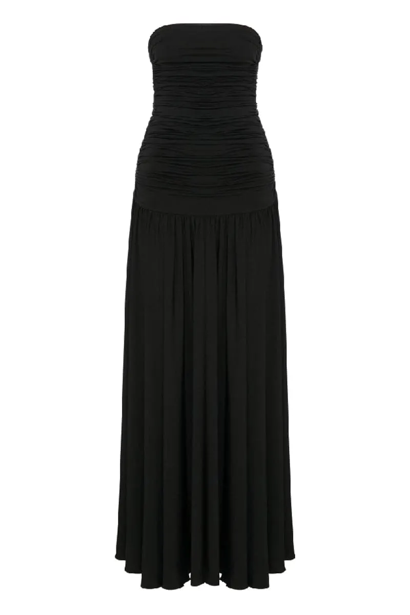 AMBER BLACK STRAPLESS JERSEY LONG DRESS