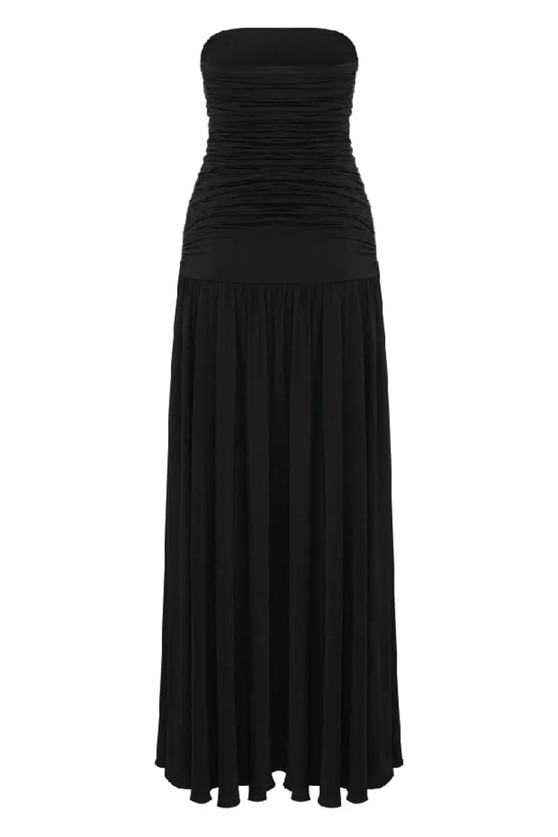 AMBER BLACK STRAPLESS JERSEY LONG DRESS