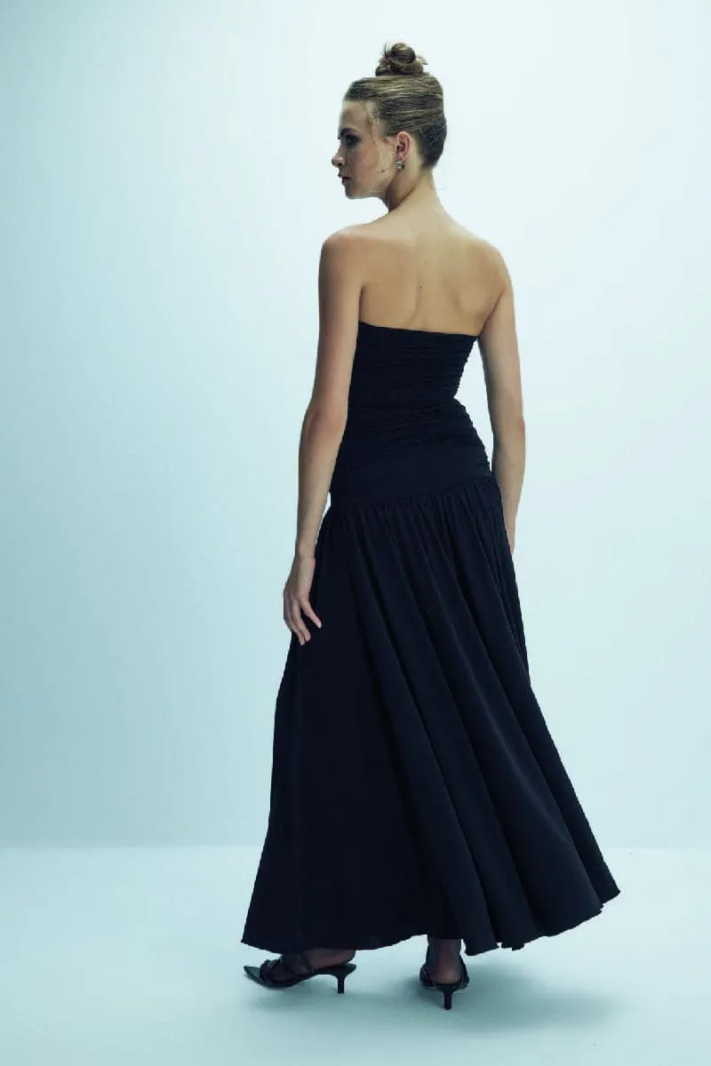 AMBER BLACK STRAPLESS JERSEY LONG DRESS