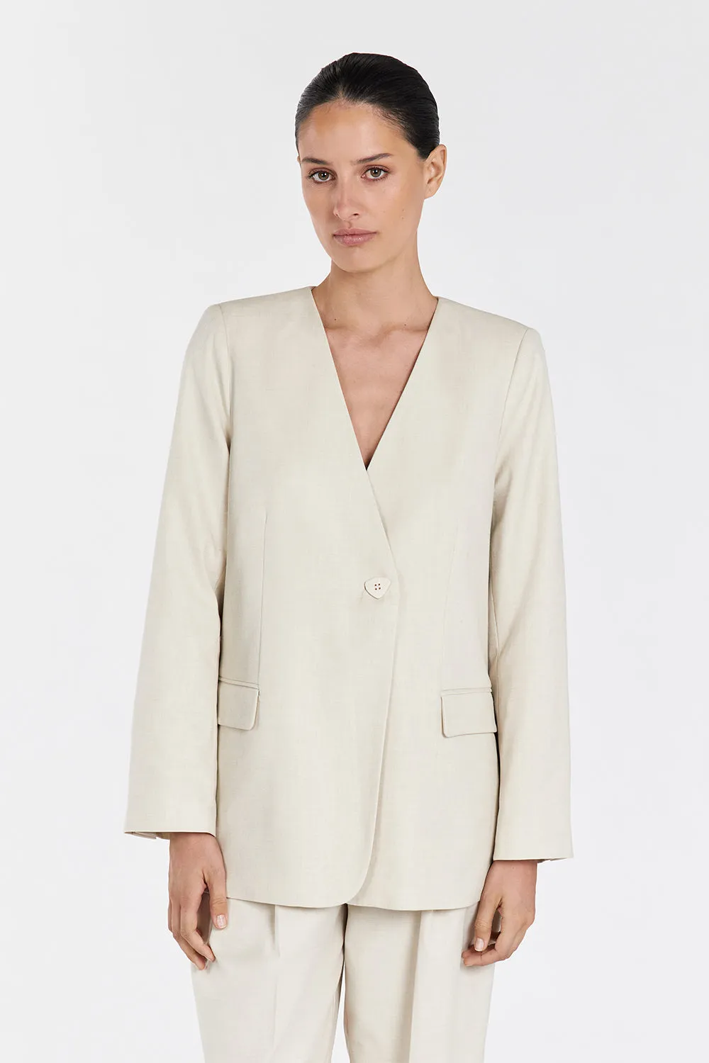 AMSTERDAM SAND COLLARLESS BLAZER