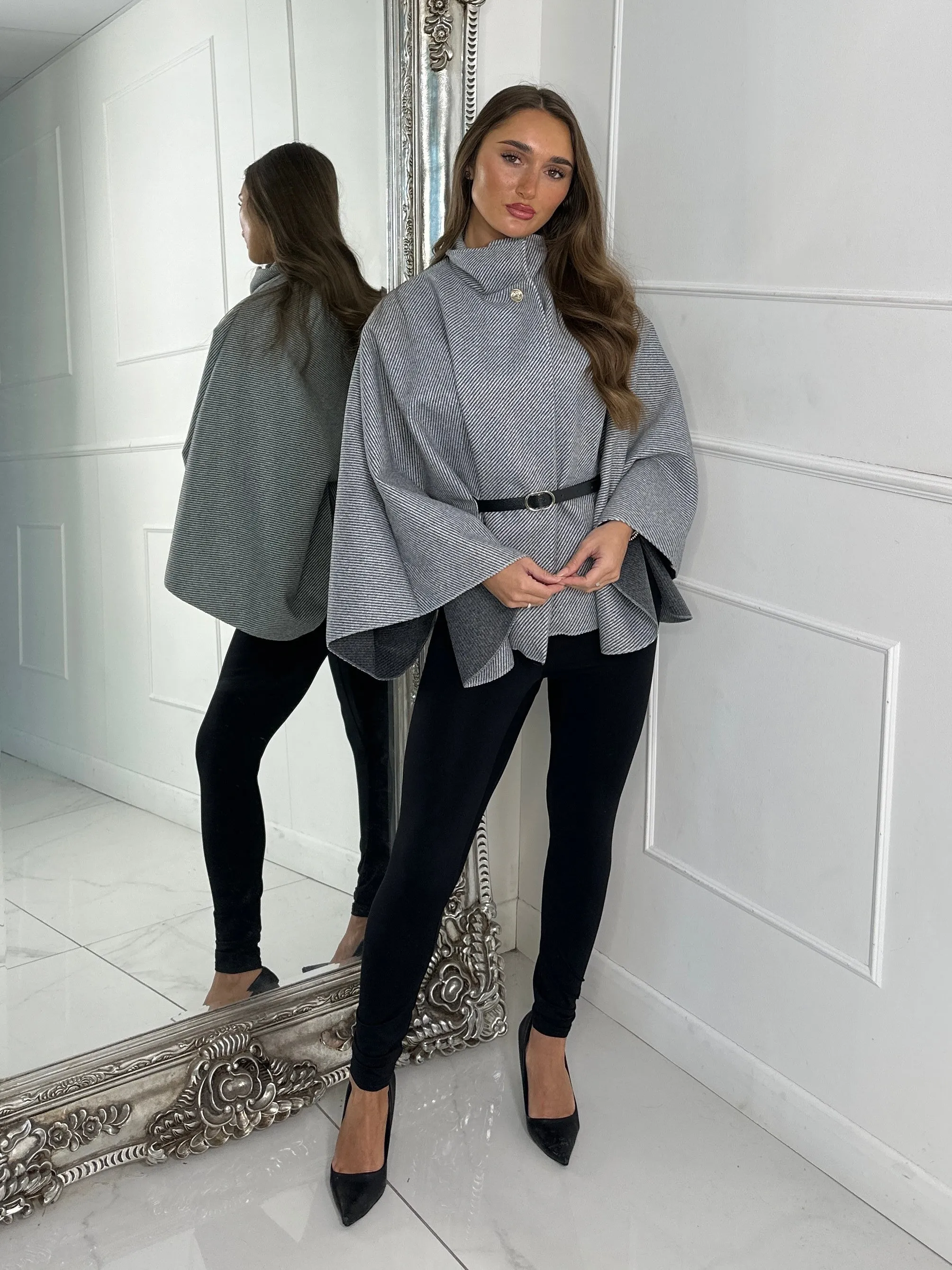 Belted Cape Jacket - Grey