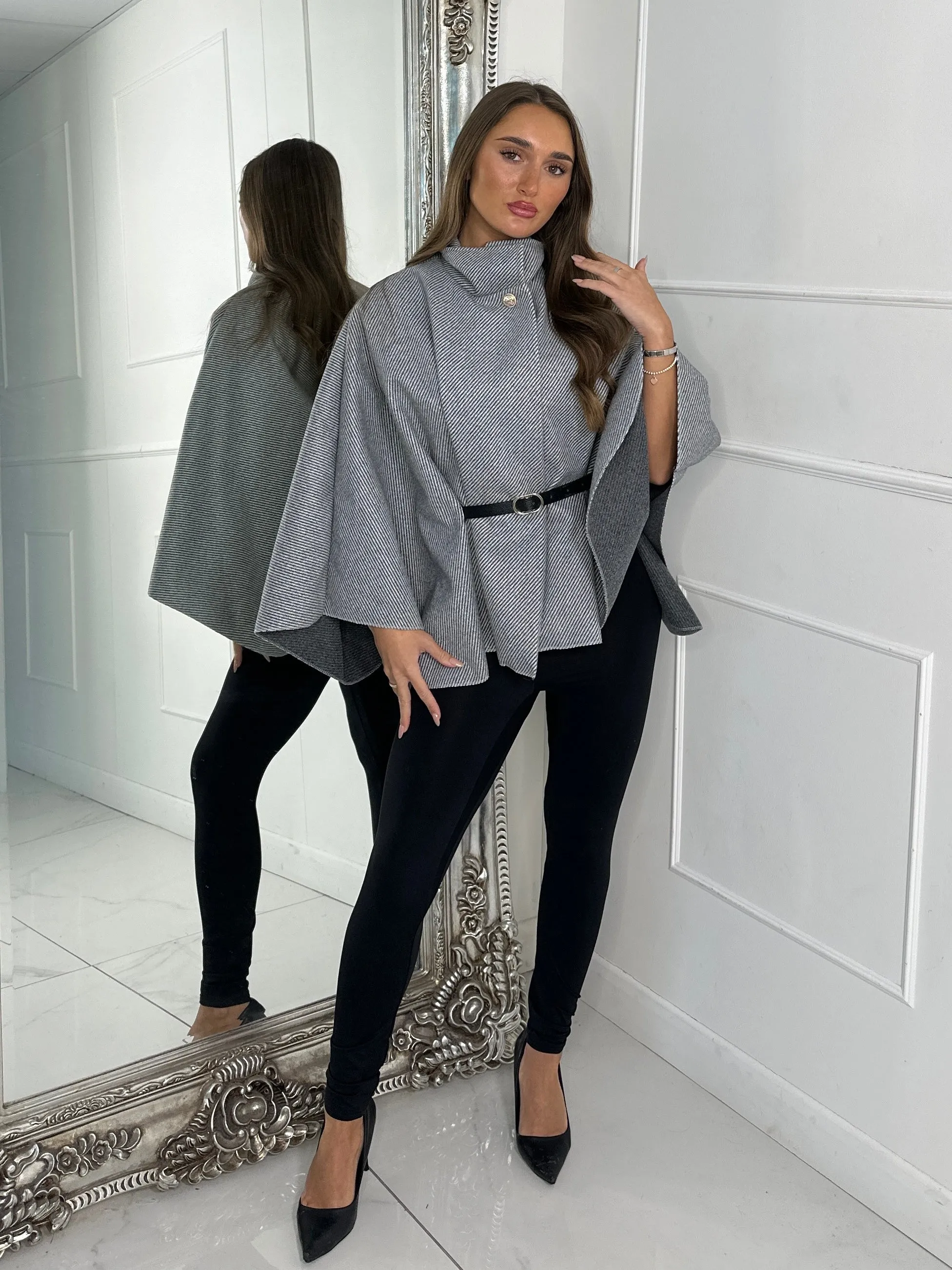 Belted Cape Jacket - Grey