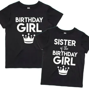 Birthday Girl Crown & Sister Matching Black T-Shirts (MRK X)