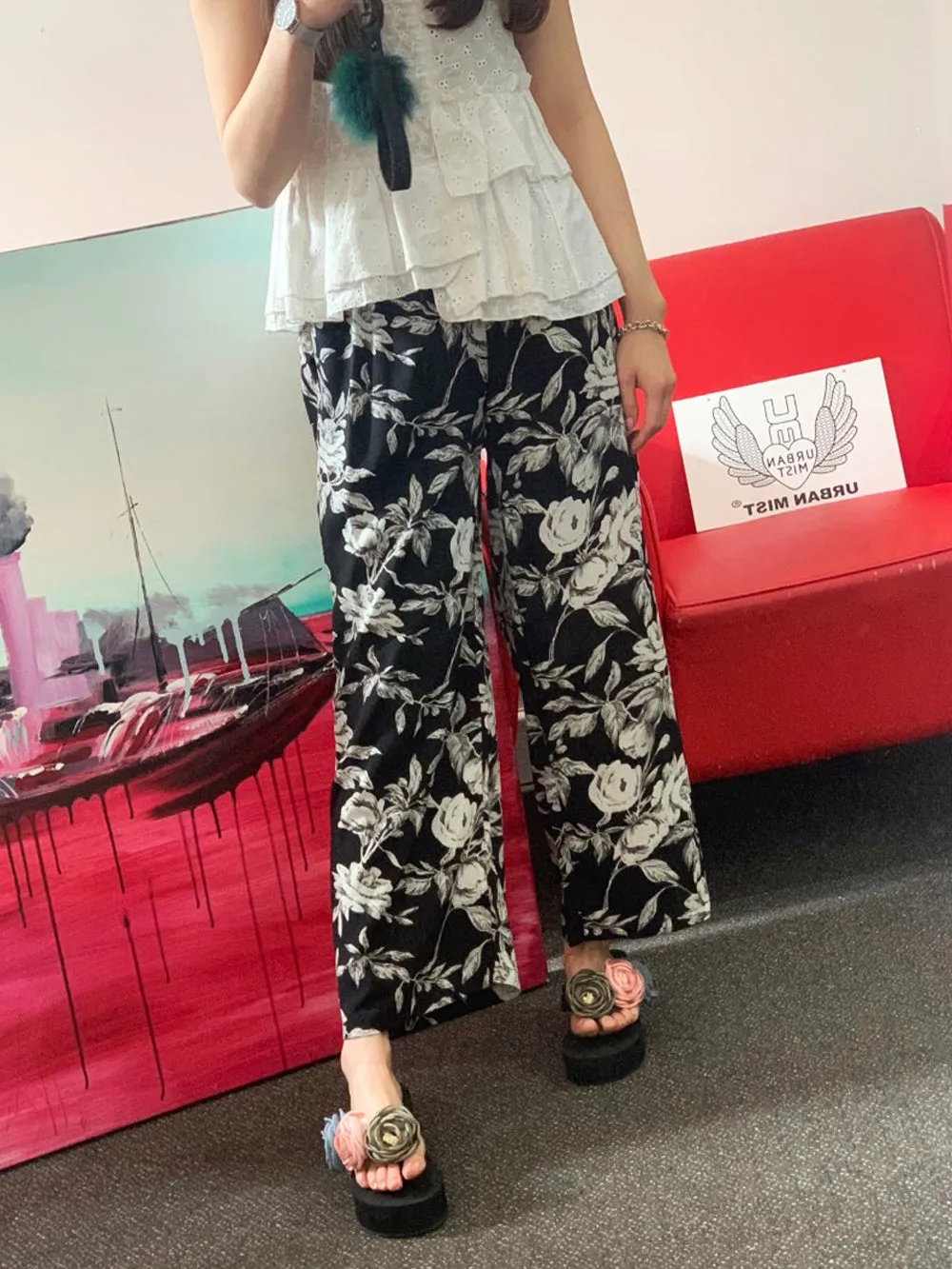 Black & White Lightweight Silky Trousers