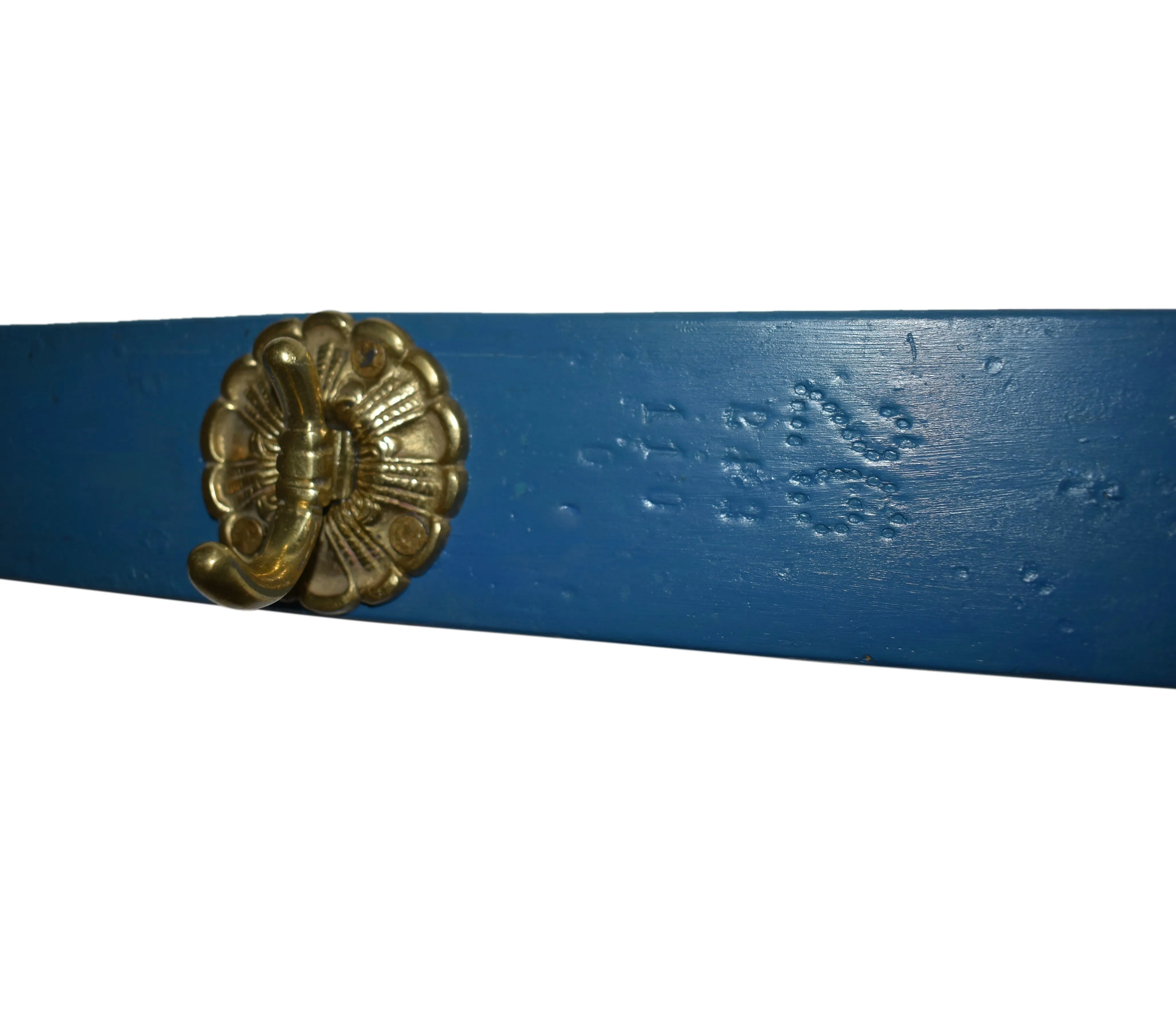 Blue Ski Wall Rack with Three Brass Hooks