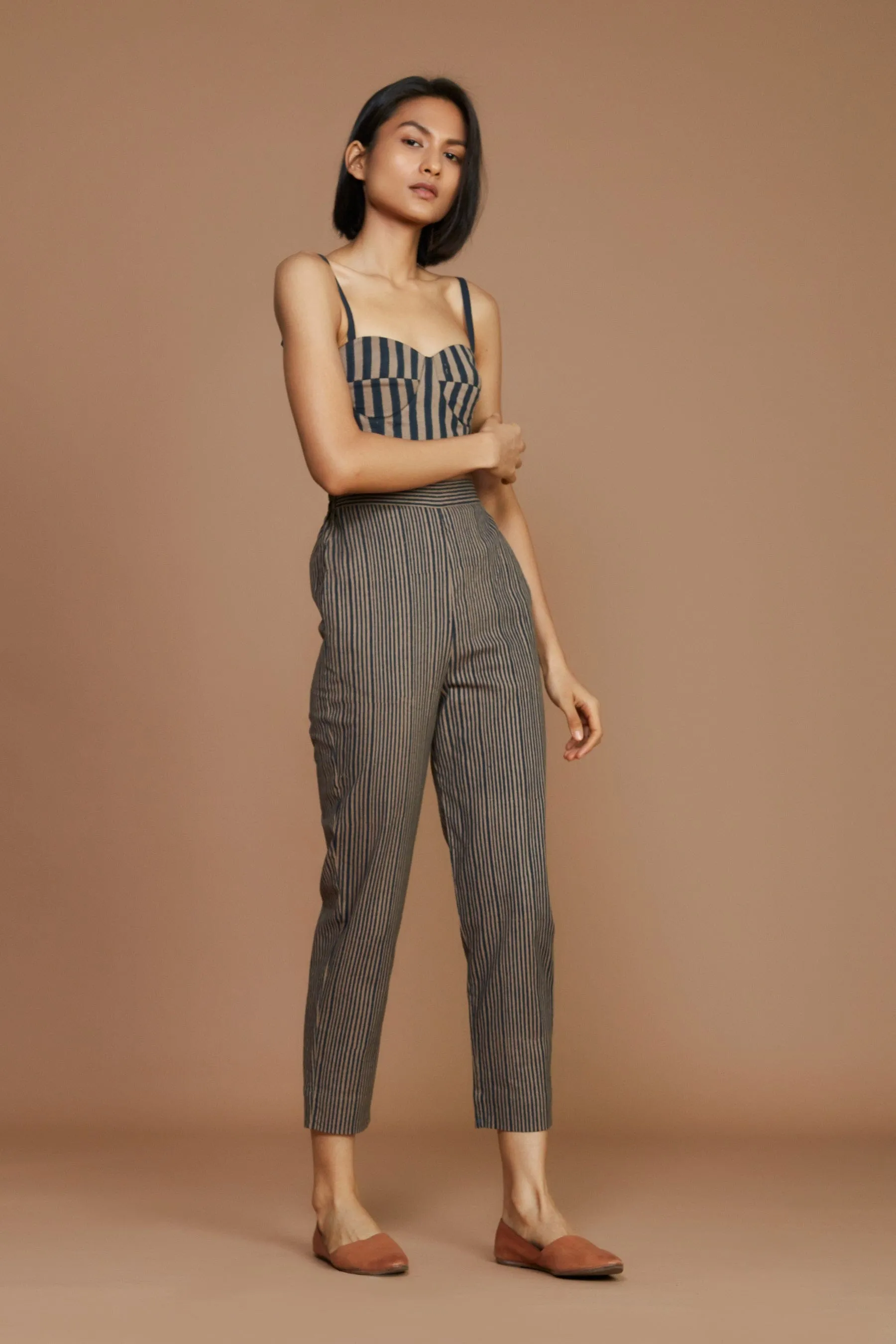 Brown with Charcoal Striped Corset & Pant Co-Ord Set (2 PCS)