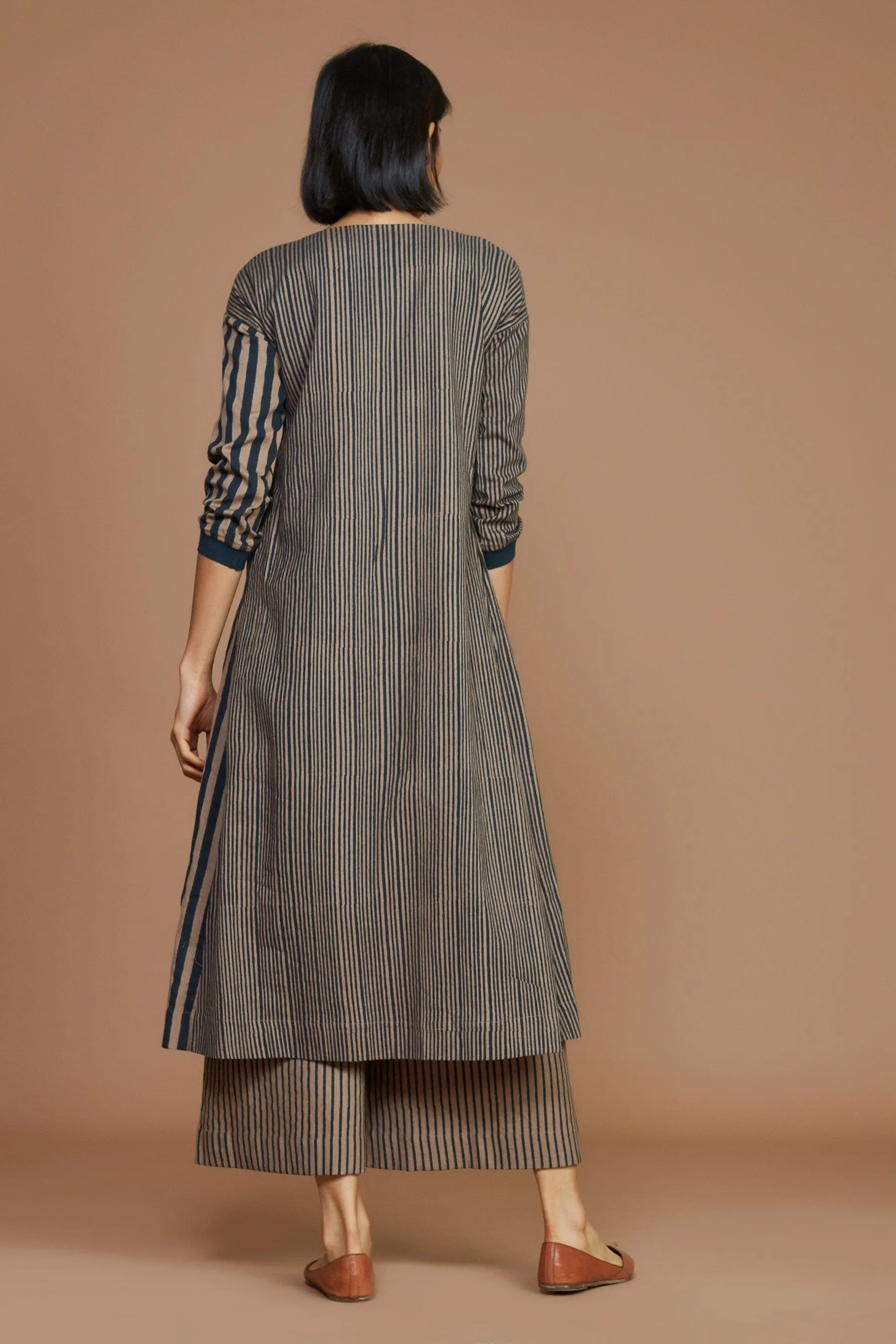 Brown With Charcoal Striped Pleated Co-Ord Set (Ready to Ship)