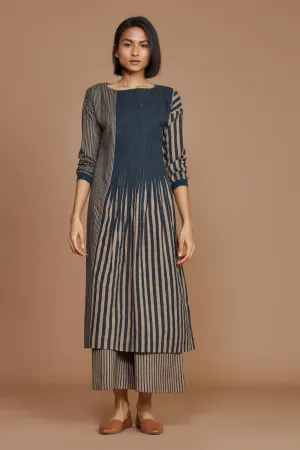 Brown With Charcoal Striped Pleated Co-Ord Set (Ready to Ship)