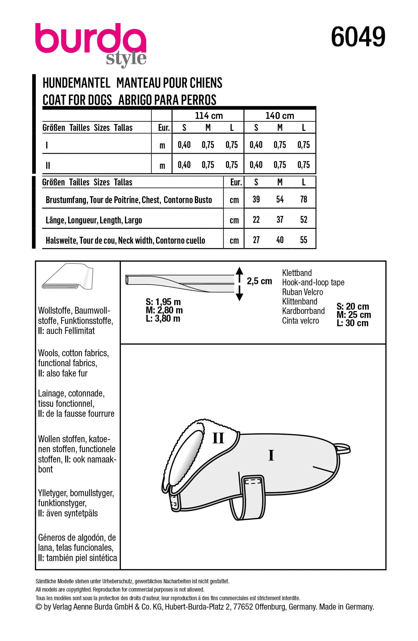 Burda Dog Coats 6049