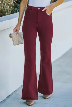 BURGUNDY HIGH WAIST FLARE JEANS