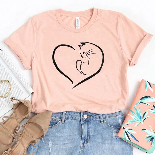 Cat Love Heart Cute Stylish Shirt