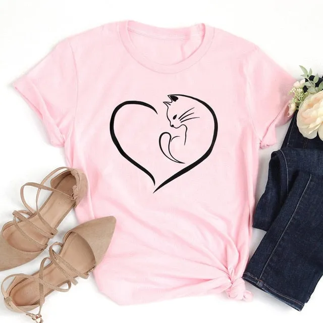 Cat Love Heart Cute Stylish Shirt