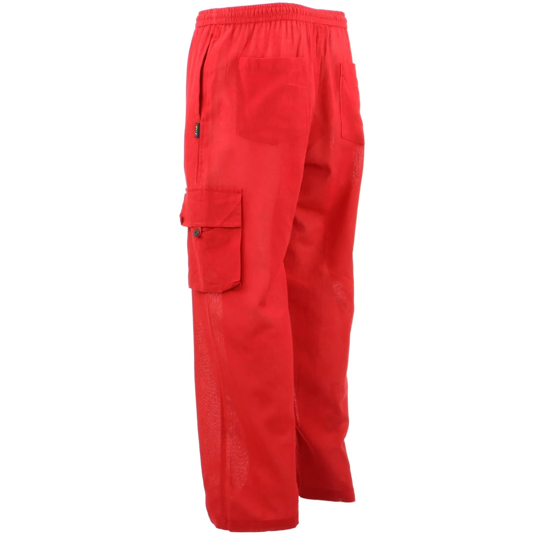 Classic Nepalese Lightweight Cotton Plain Cargo Trousers Pants - Red