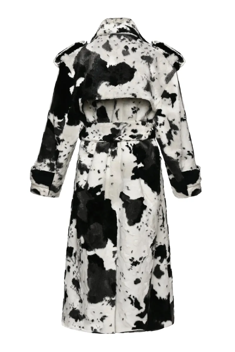 COW PRINT FAUX FUR UTILITARIAN COAT