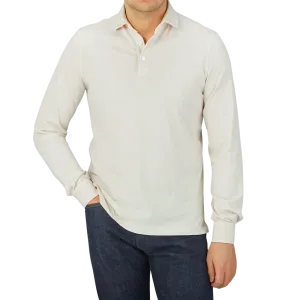 Cream Beige Organic Cotton LS Polo Shirt