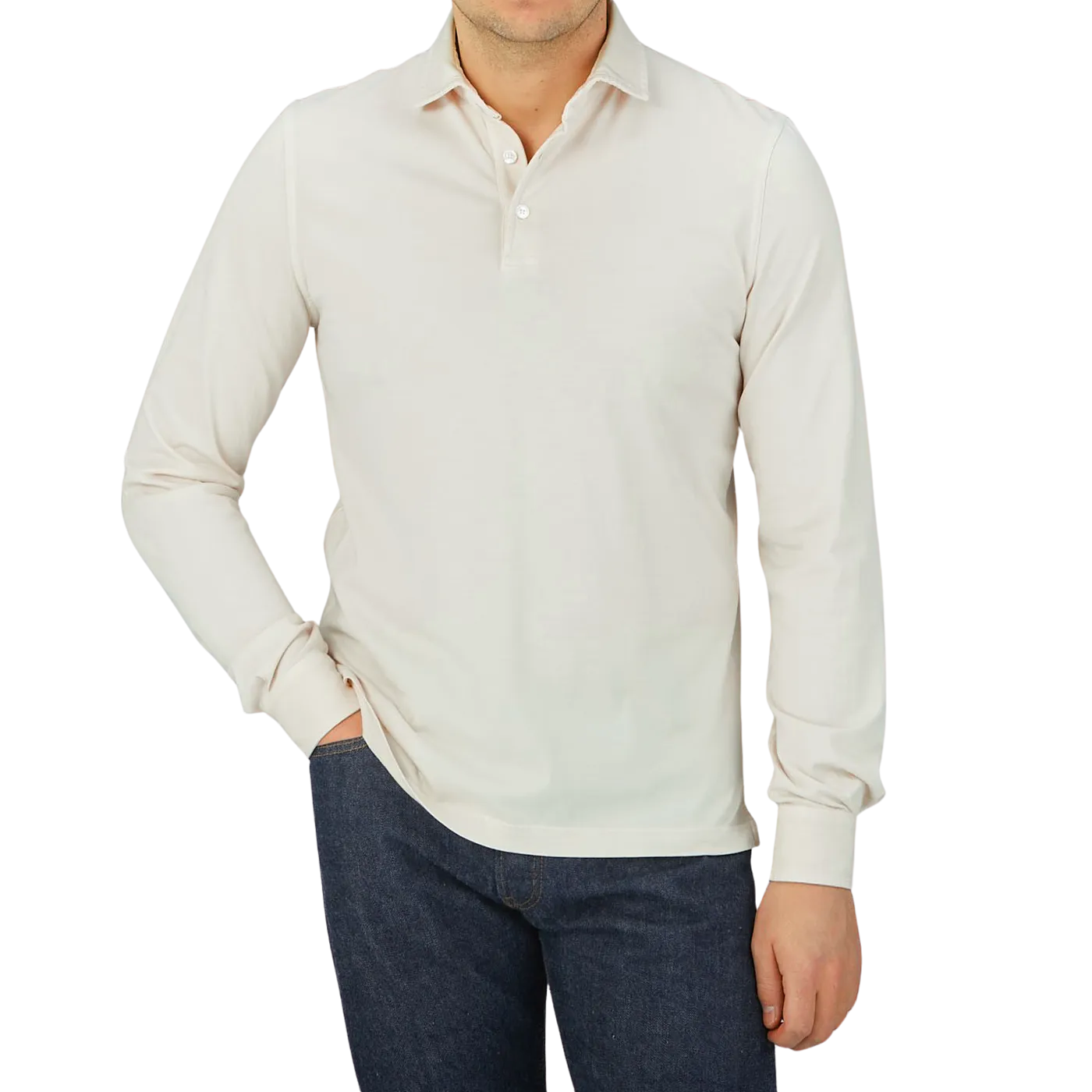 Cream Beige Organic Cotton LS Polo Shirt