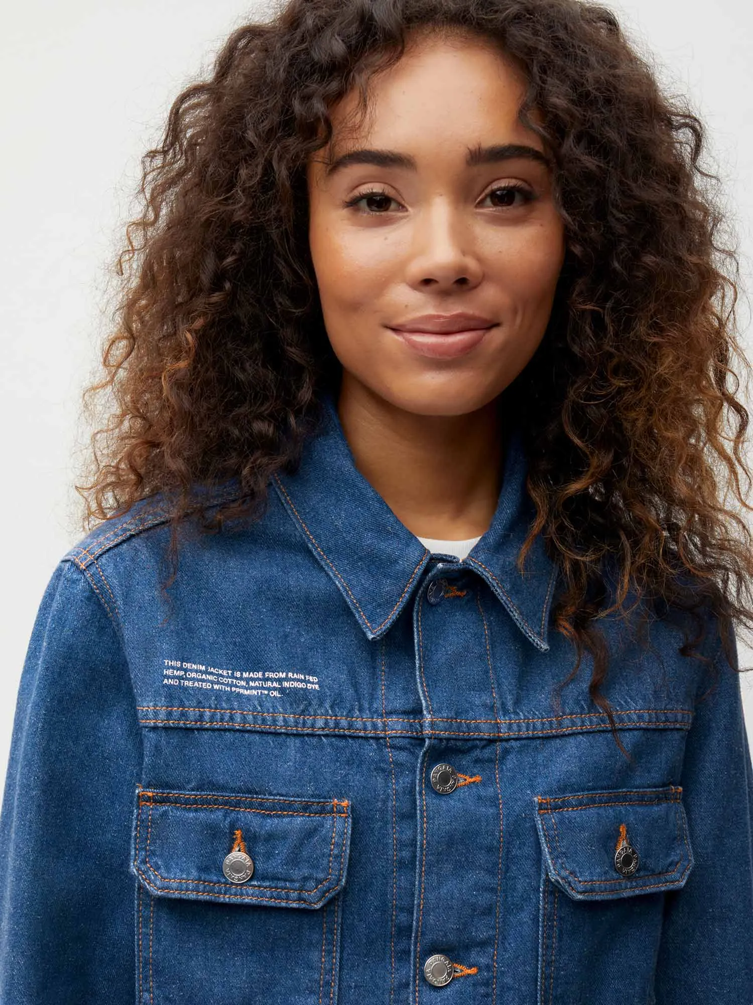 Cropped Hemp Denim Jacket—mid wash