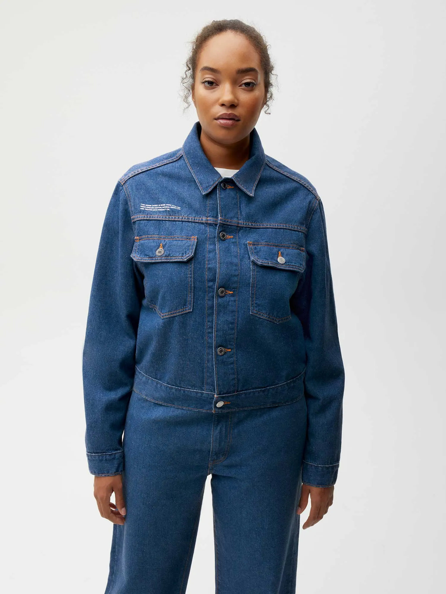 Cropped Hemp Denim Jacket—mid wash