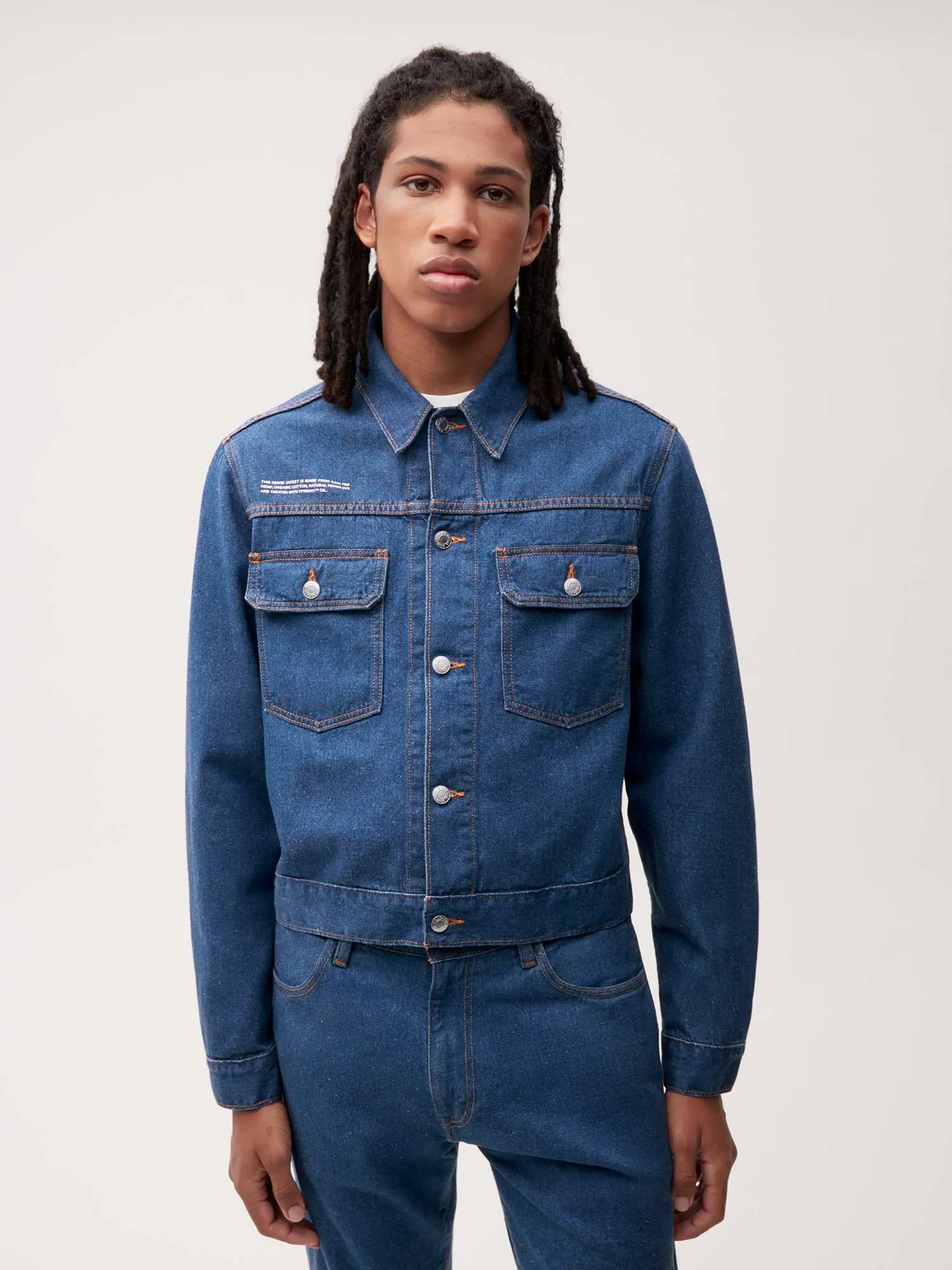 Cropped Hemp Denim Jacket—mid wash