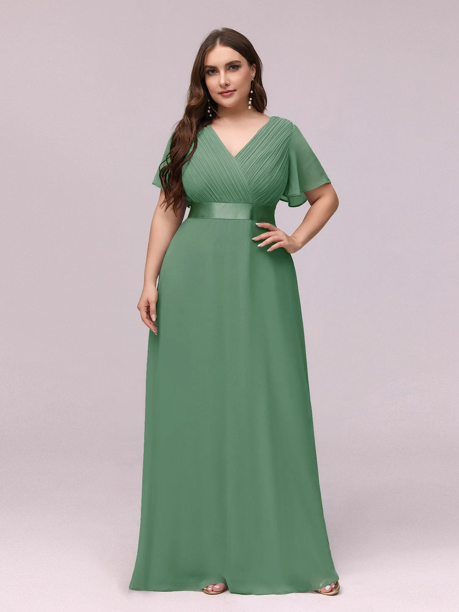 Custom Size Flutter Sleeves Chiffon Empire Waist Bridesmaid Dress