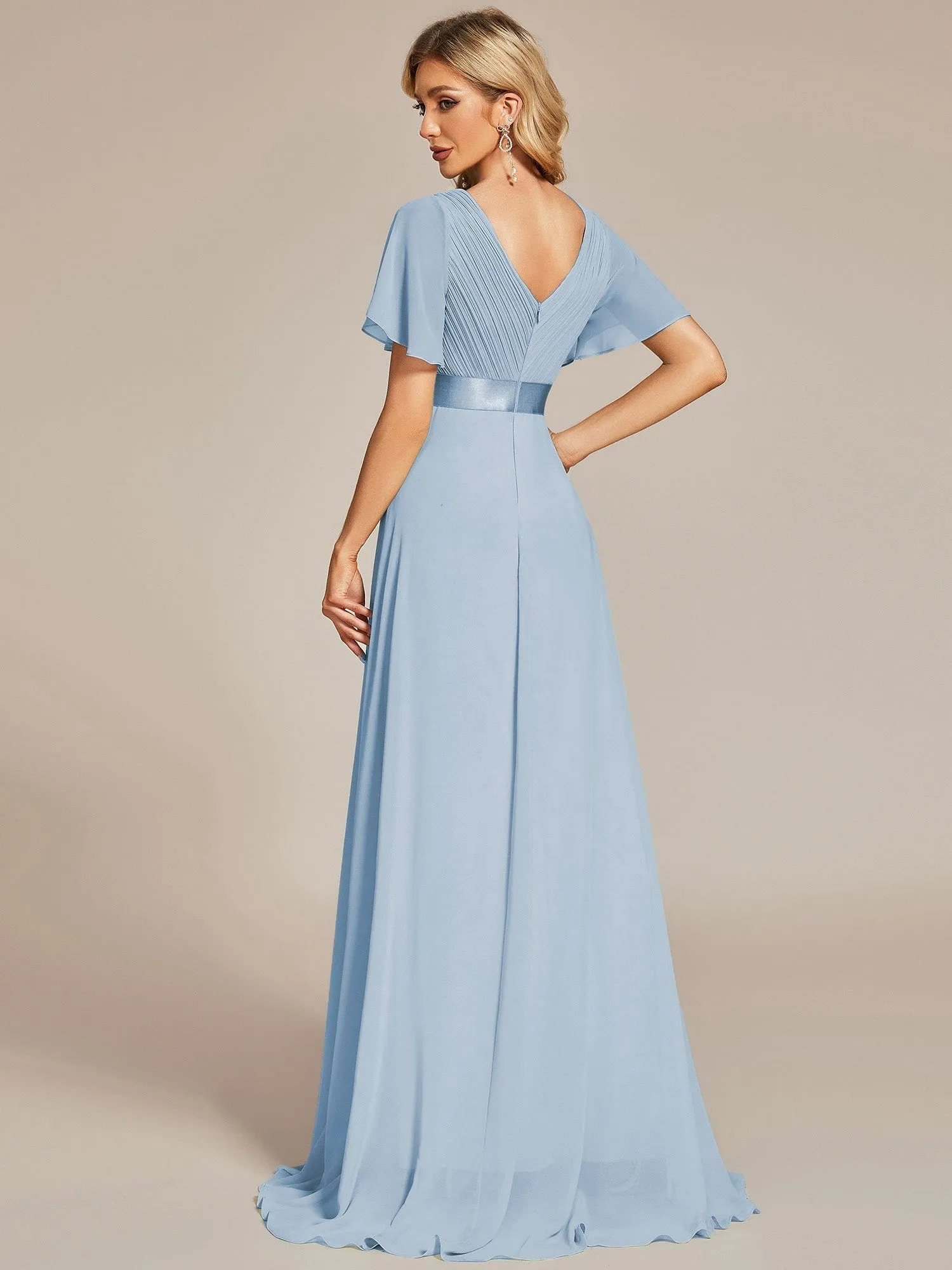 Custom Size Flutter Sleeves Chiffon Empire Waist Bridesmaid Dress