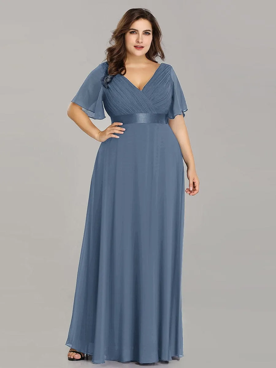 Custom Size Flutter Sleeves Chiffon Empire Waist Bridesmaid Dress