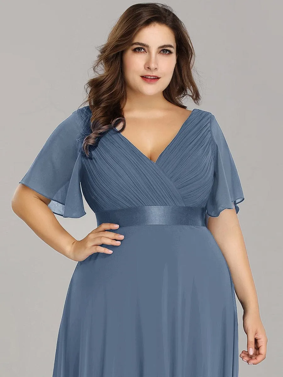 Custom Size Flutter Sleeves Chiffon Empire Waist Bridesmaid Dress