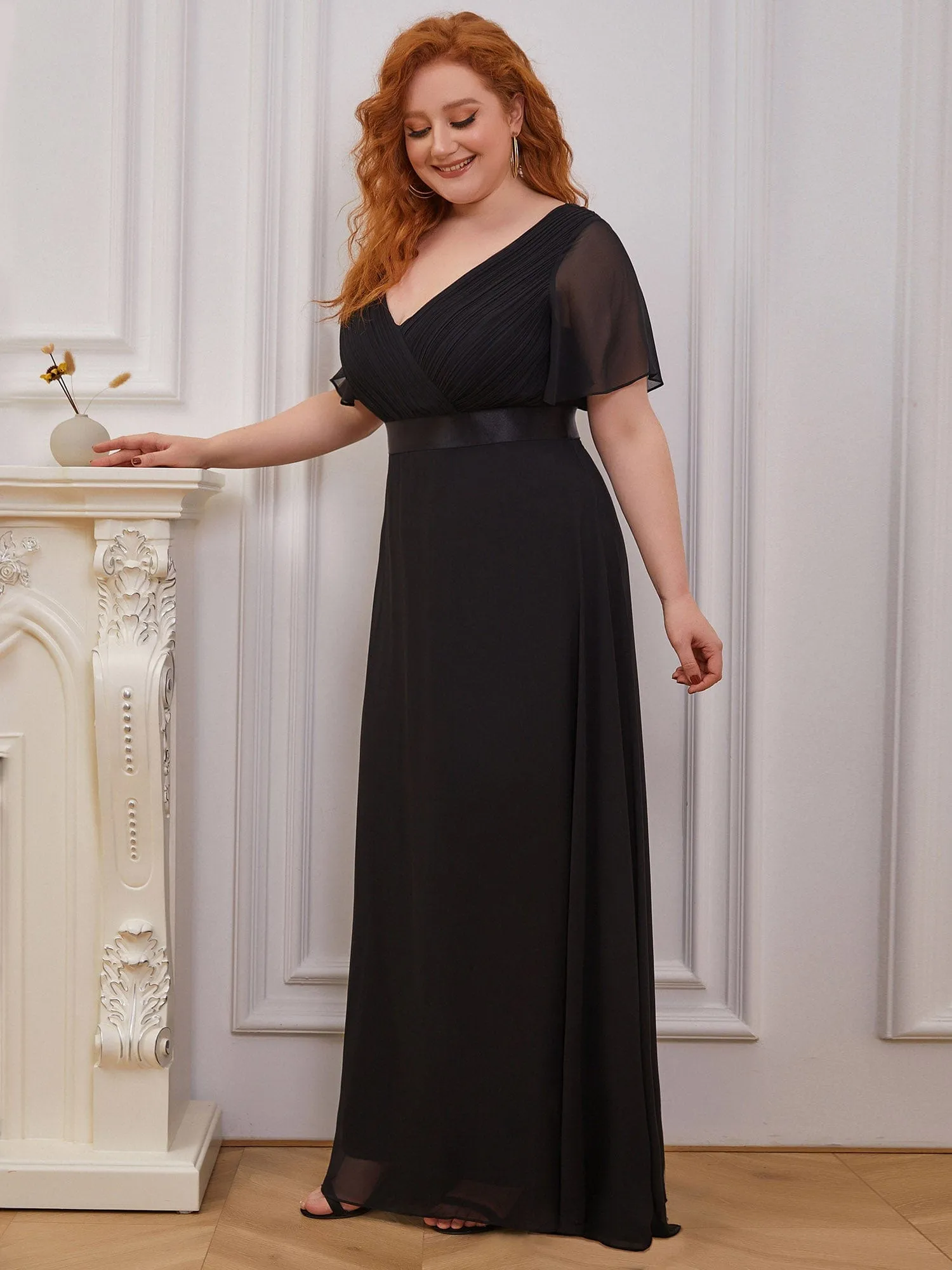 Custom Size Flutter Sleeves Chiffon Empire Waist Bridesmaid Dress