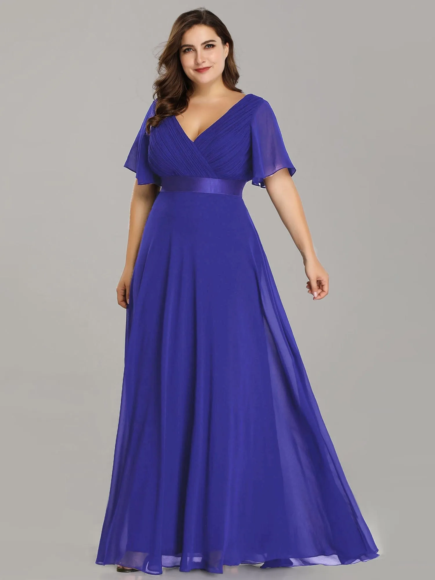 Custom Size Flutter Sleeves Chiffon Empire Waist Bridesmaid Dress