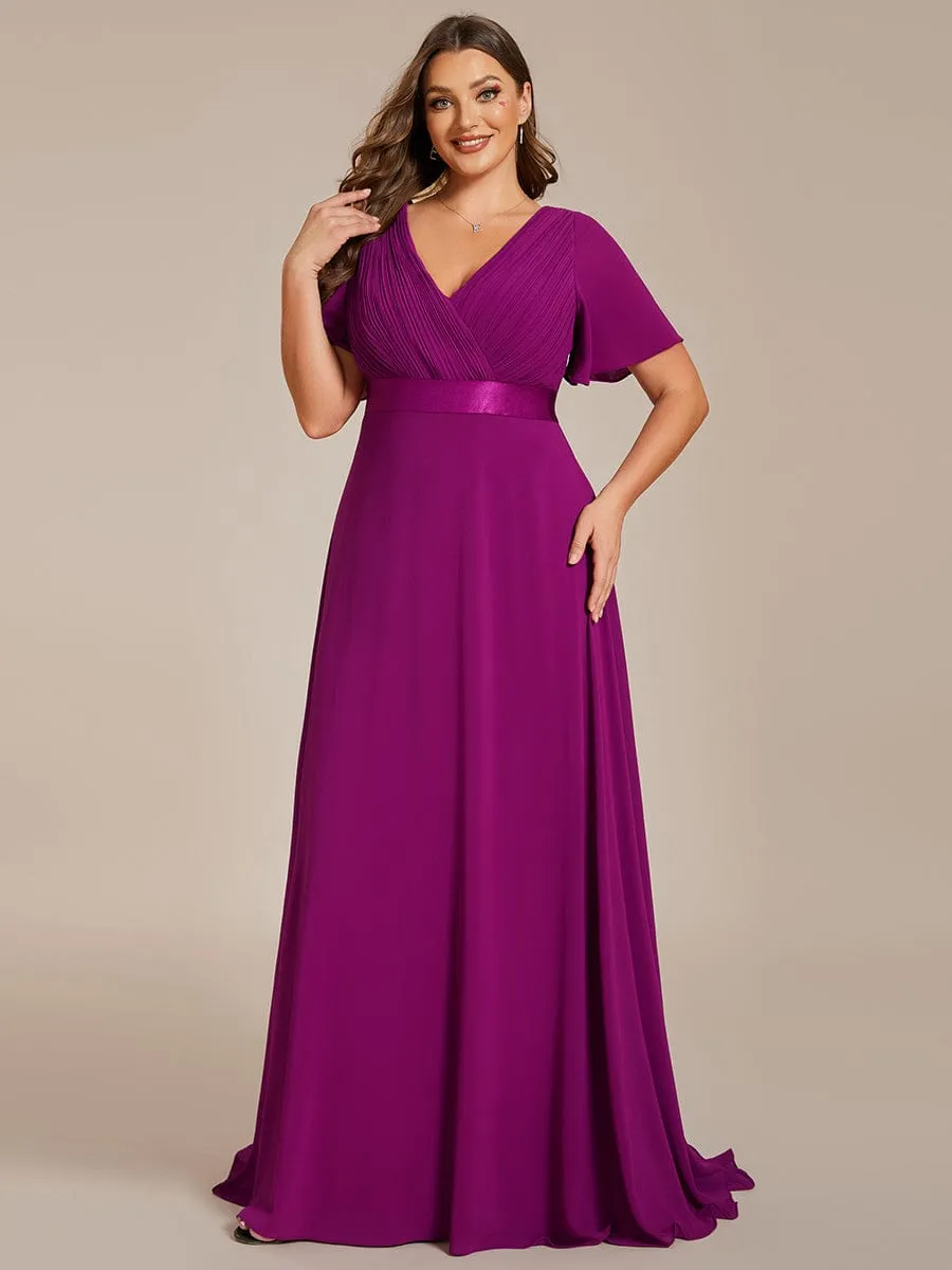 Custom Size Flutter Sleeves Chiffon Empire Waist Bridesmaid Dress