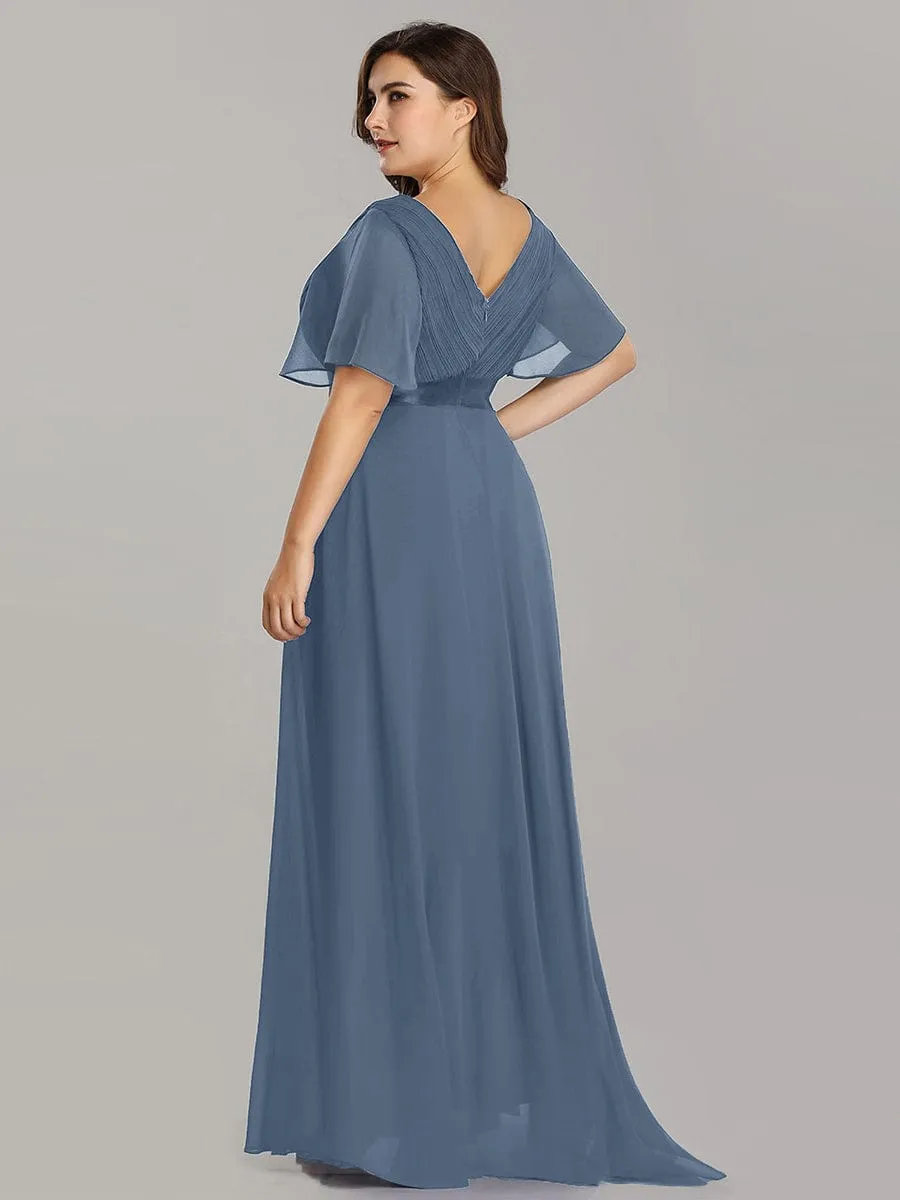 Custom Size Flutter Sleeves Chiffon Empire Waist Bridesmaid Dress