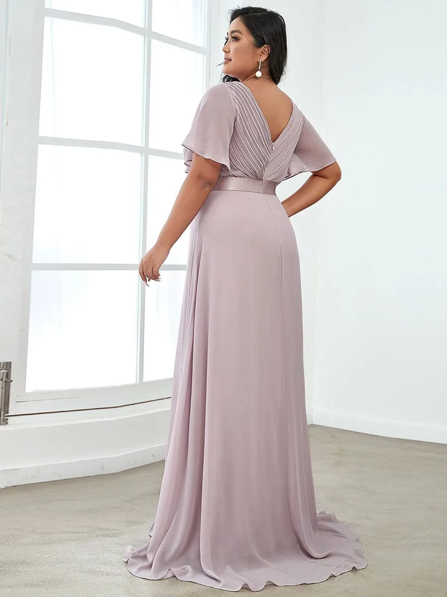 Custom Size Flutter Sleeves Chiffon Empire Waist Bridesmaid Dress