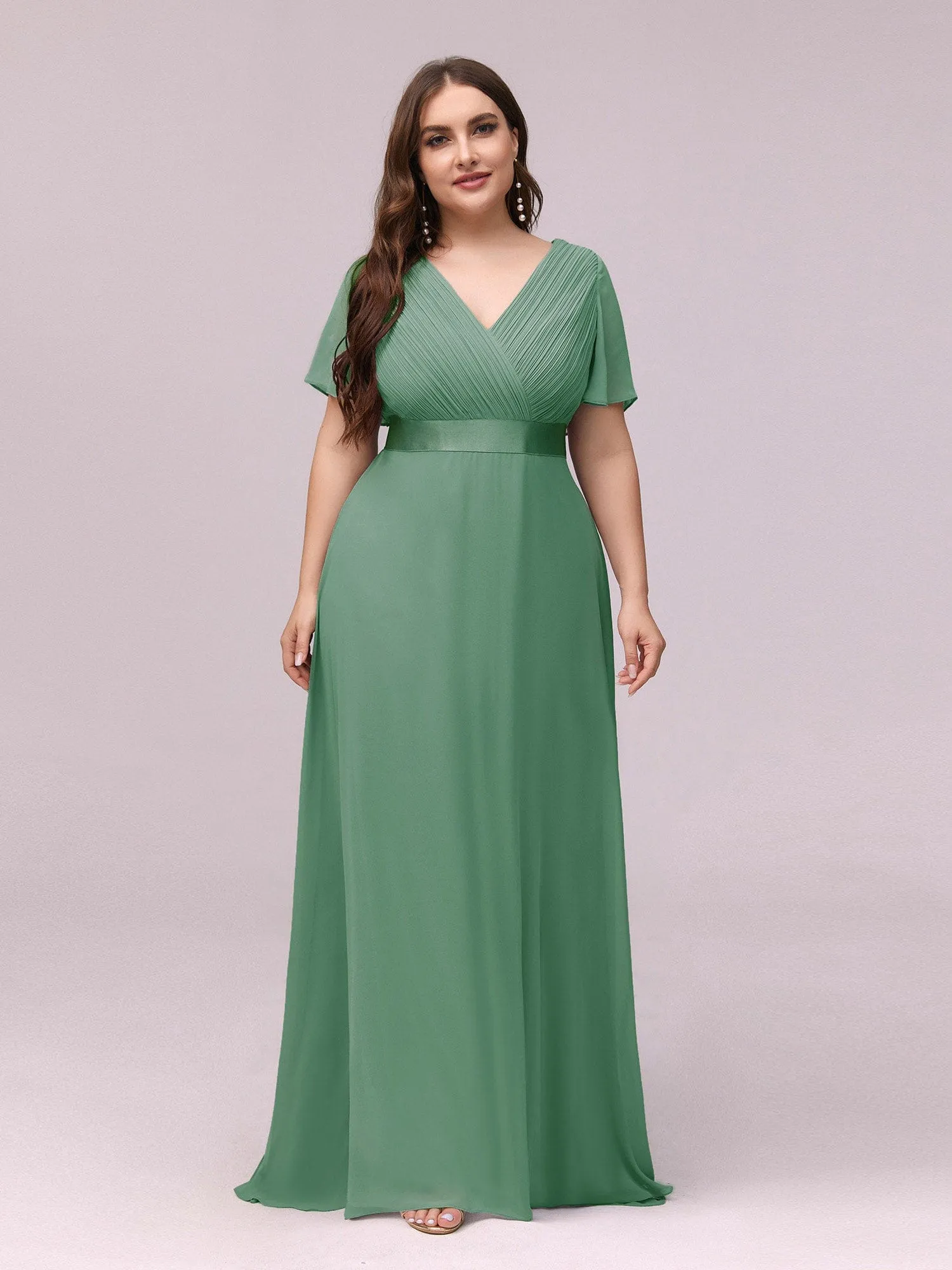 Custom Size Flutter Sleeves Chiffon Empire Waist Bridesmaid Dress