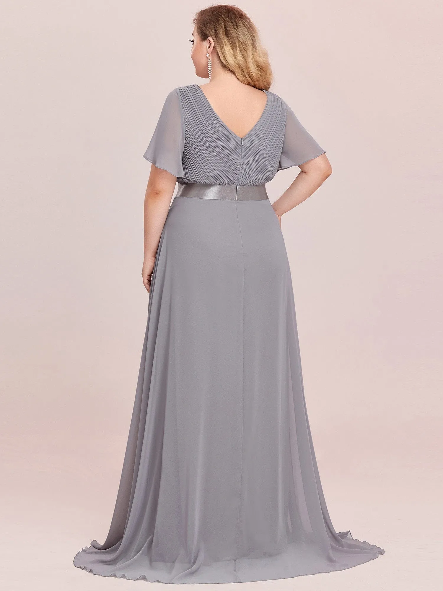 Custom Size Flutter Sleeves Chiffon Empire Waist Bridesmaid Dress