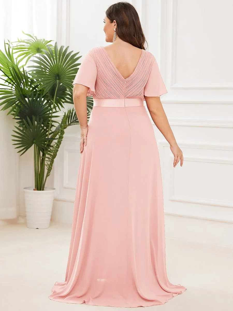 Custom Size Flutter Sleeves Chiffon Empire Waist Bridesmaid Dress