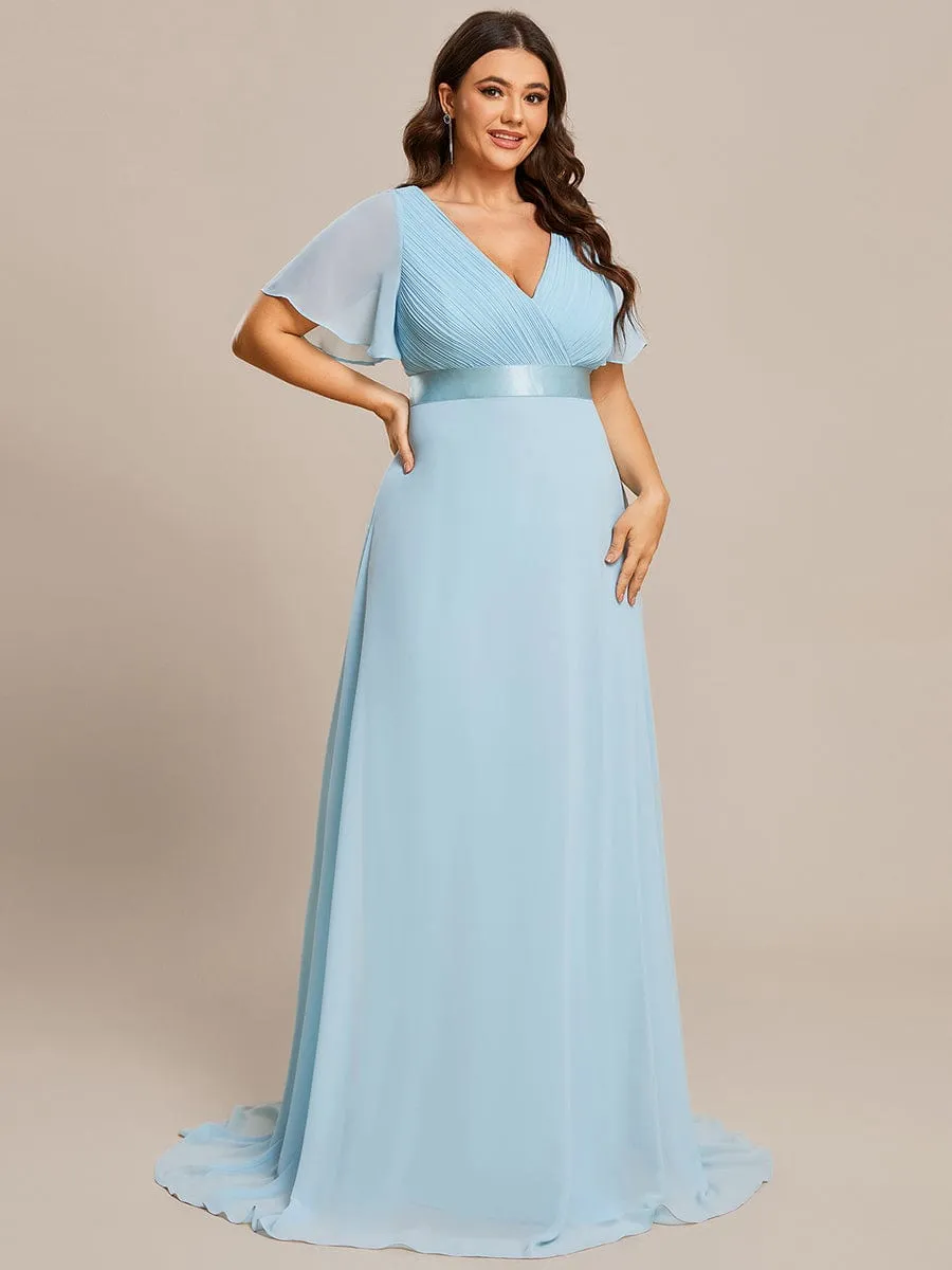 Custom Size Flutter Sleeves Chiffon Empire Waist Bridesmaid Dress